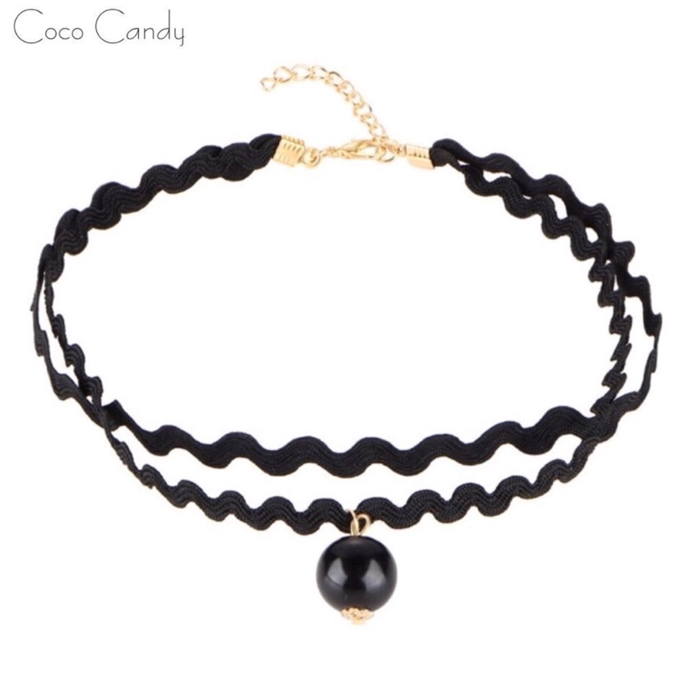 🆕Black Pearl Pendant Wave Lace Choker Necklace